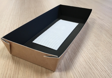 Boix test met leak proof kartonnen schaaltjes voorzien van meat pad