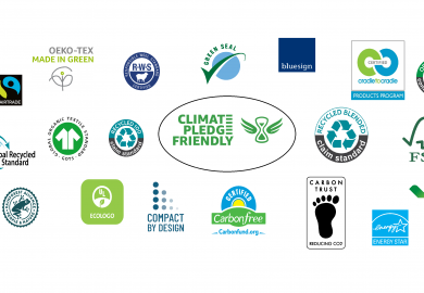 Logo's van de Climate Pledge Friendly familie van Amazon