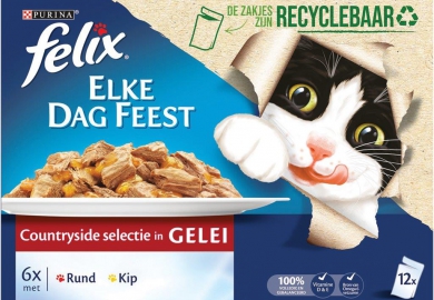 Nestlé Purina lanceert recyclebaar portiezakje voor "nat" kattenvoer.
