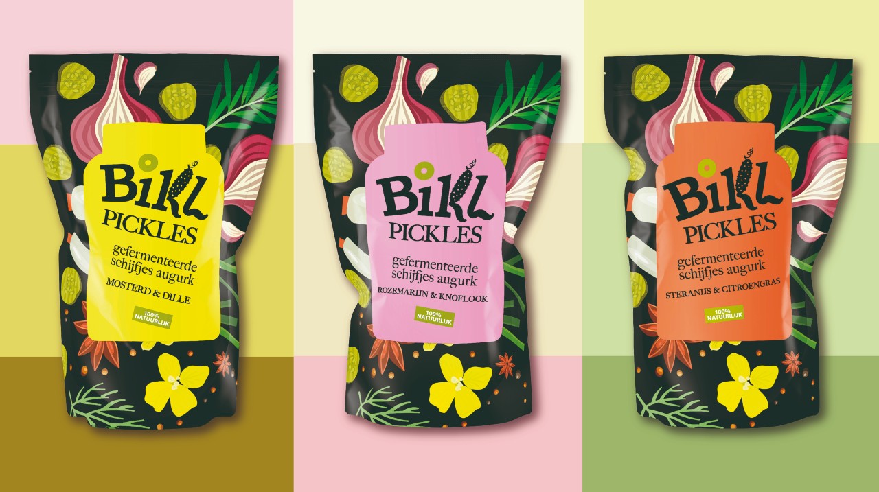 Smaakexplosie in een illustratief design: Verse pickles van Bikl 