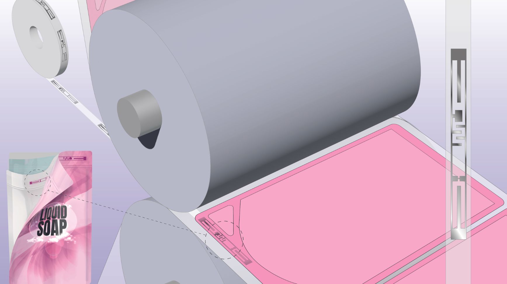 Collimetrix ontwikkelt een techniek om RFID-tags onzichtbaar te lamineren tussen dunne lagen verpakkingsmateriaal.