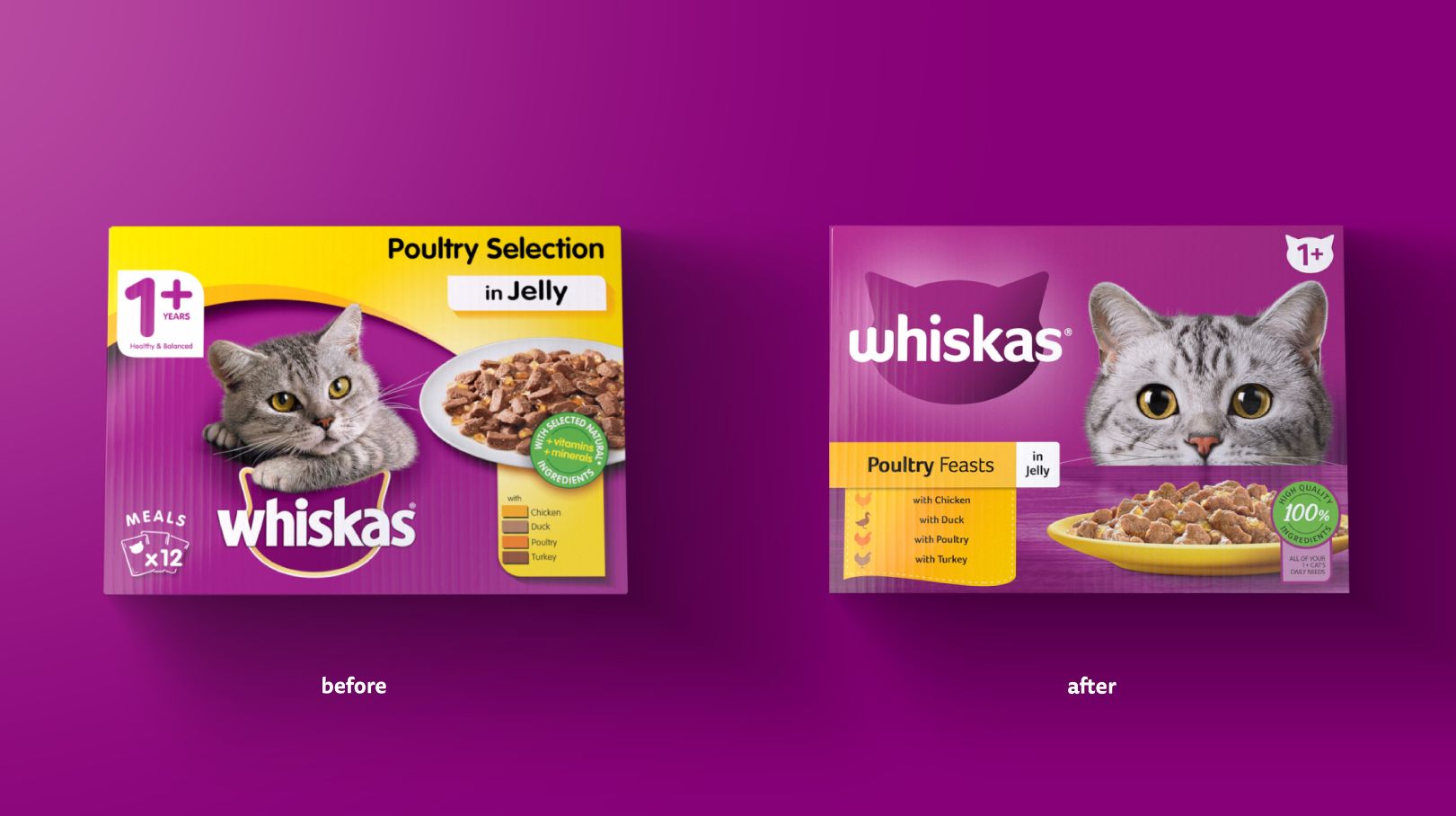 Whiskas voor en na het redesign