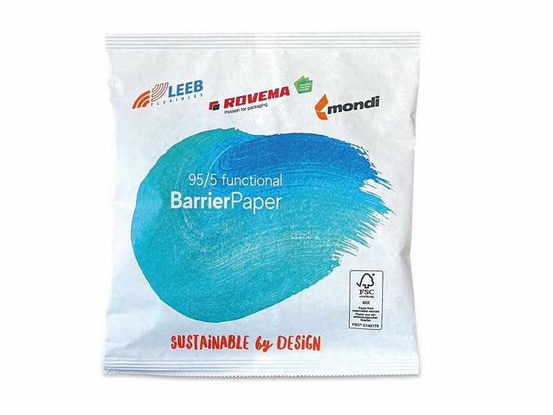 Rovema laat op Hispack een kussenzakoplossing zien geproduceerd van kraftpapier van Mondi.