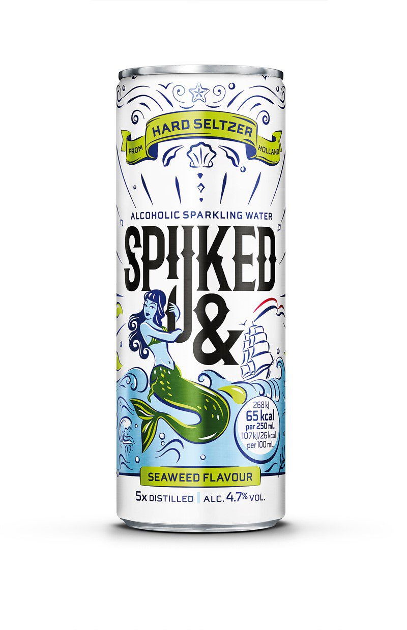 Spijked& hard seltzer is verkrijgbaar in 4 verschillende smaken, waaronder Seaweed.