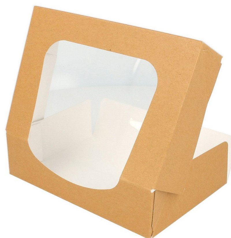 Voorbeeld van een kartonnen doos met venster.