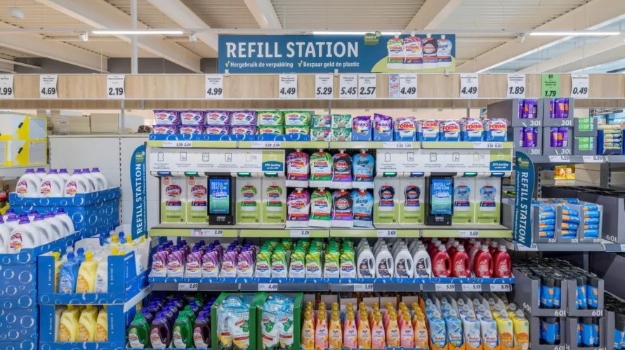 Lidl start pilot met refill stations voor wasmiddellen