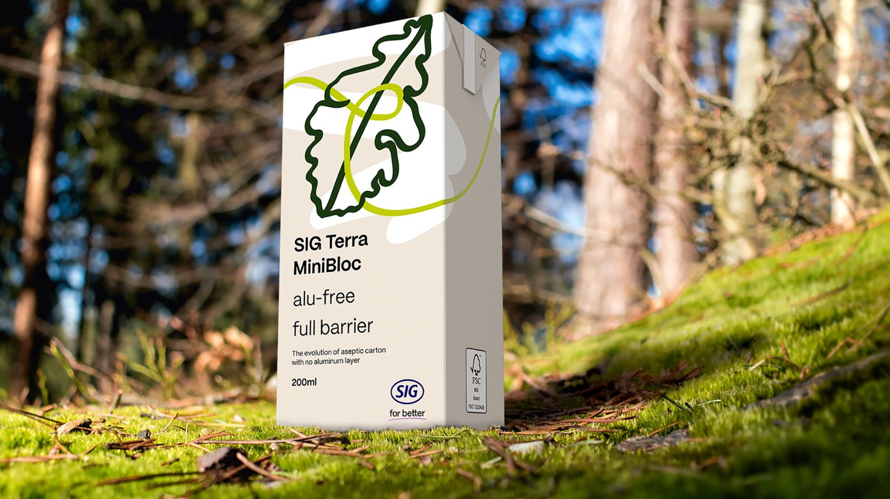 Het SIG Terra drankpak, gemaakt uit barrière verpakkingsmateriaal zonder aluminiumlaag