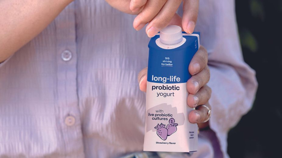 Verpakking voor probiotische yoghurt van SIG en AnaBio Technologies.