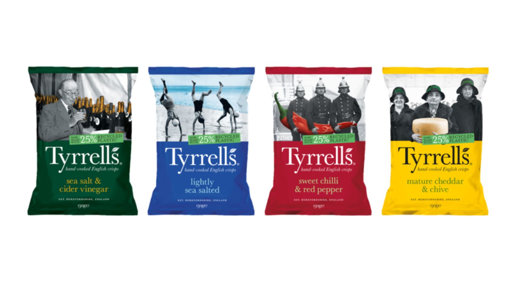 De chipszakjes van Tyrrells, onderdeel van KP Snacks, bevatten 25% gerecycled plastic.