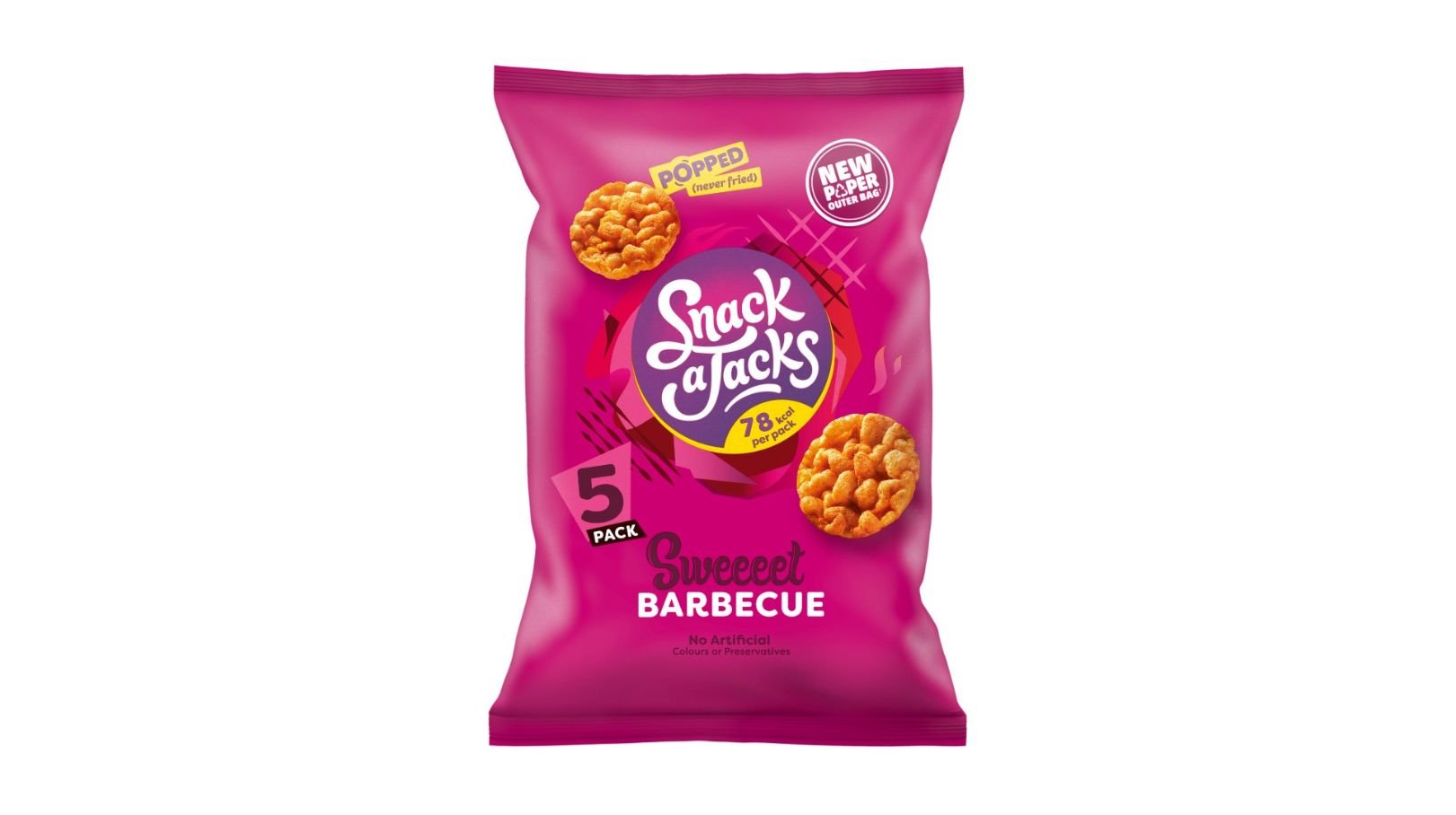 Walkers introduceert in Engeland nieuwe papieren zakken voor alle multipacks van Snack A Jacks